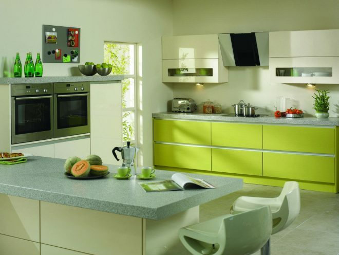 Lime-colored kitchen in a modern style