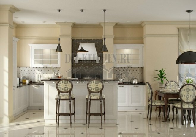 Arly Siena cozinha clara clássica com colunas