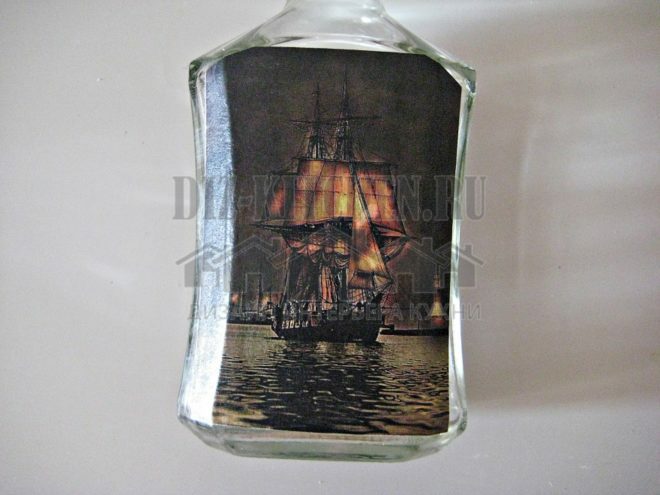 Master class on making a bottle in a nautical style, made using the decoupage technique