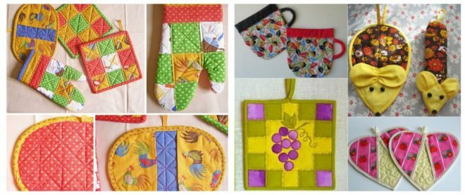 We sew potholders with our own hands from fabric with patterns