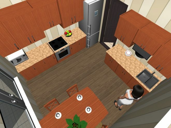 The location of the stove, refrigerator and sink in the kitchen