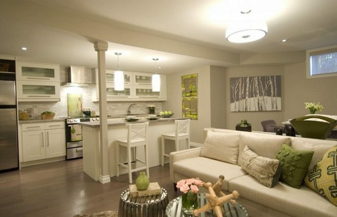 Bright kitchen-living room