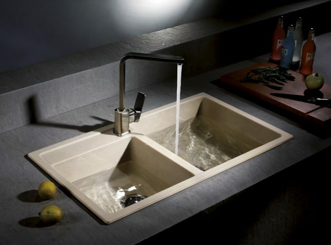 Sink with two bowls made of artificial stone