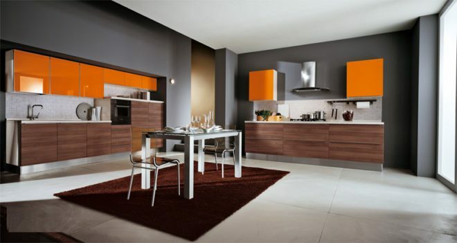 Gray and orange colors in the kitchen