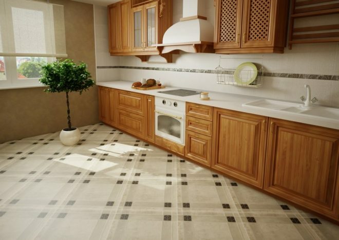 Tiled floor in the kitchen