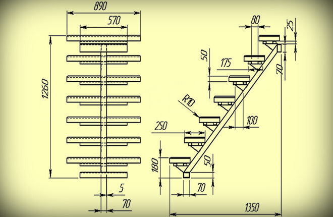 Escadas de metal para o segundo andar de uma casa particular: tipos, diagramas, desenhos, instruções de montagem e desenho
