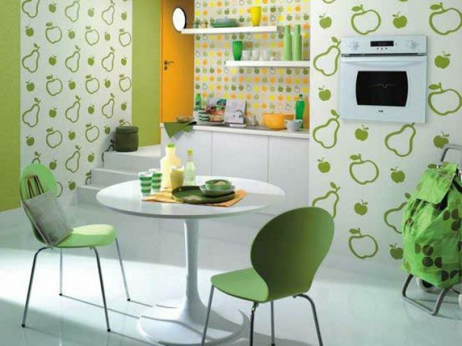 Walls in the kitchen from different wallpapers