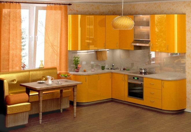 The combination of yellow in the kitchen