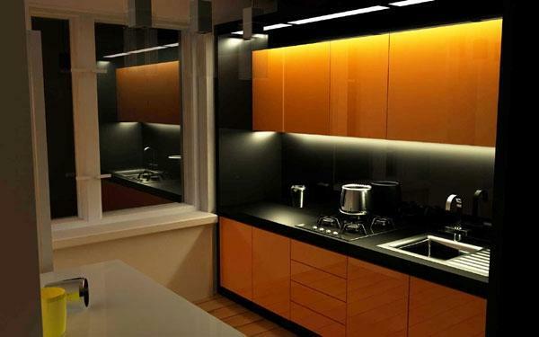 kuhinja v slogu minimalizma 8 kvadratnih metrov.