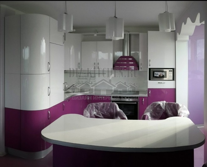 Contemporary white and burgundy kitchen