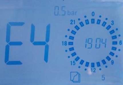 Error e04 en la pantalla de la caldera Electrolux.