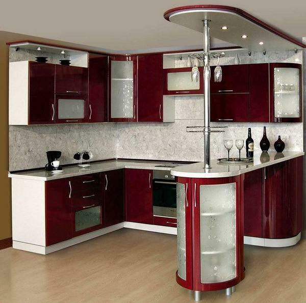 Stylish corner kitchen design with a bar