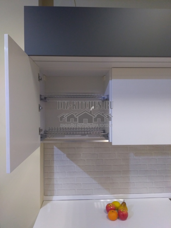 Modern straight kitchen with three lighting levels