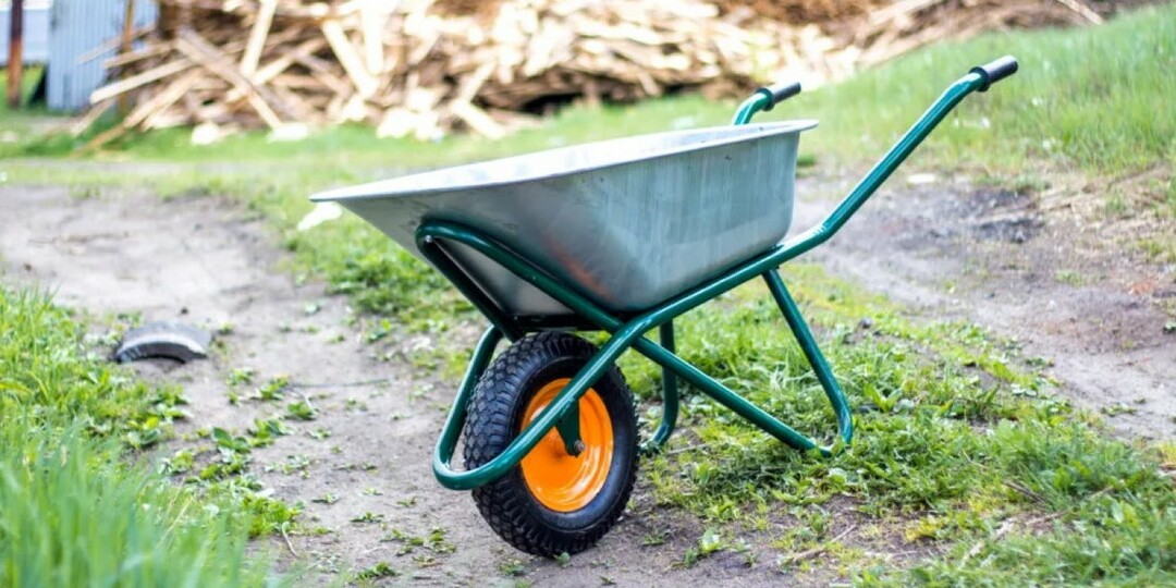 single-wheeled garden wheelbarrow