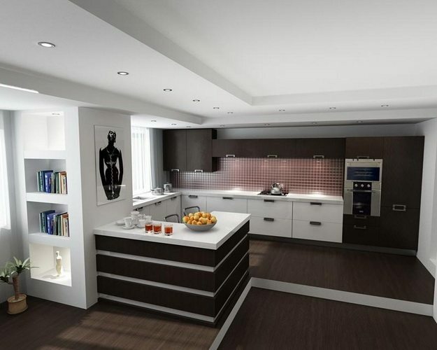 High-tech style kitchen-living room windows