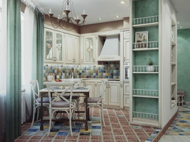 Bucătărie modernă cu granulație de lemn în stil Provence