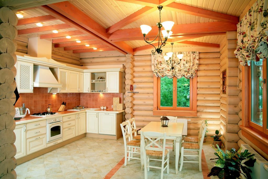 Kuchnie w drewnianym domu: zdjęcie we wnętrzu, zasady projektowania