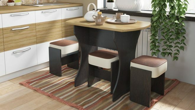 Table and chairs made of laminated chipboard